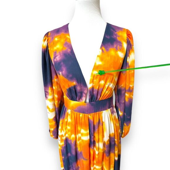 Toccin NY Womens A-Line Maxi Dress Orange Tie Dye Long Sleeve Lined Zip Ruffle 8 - Picture 15 of 15